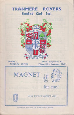 Tranmere Rovers v Torquay United Match Programme 1965-11-26